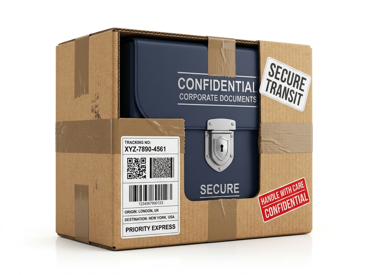 Secured document tracking folder with transit barcodes