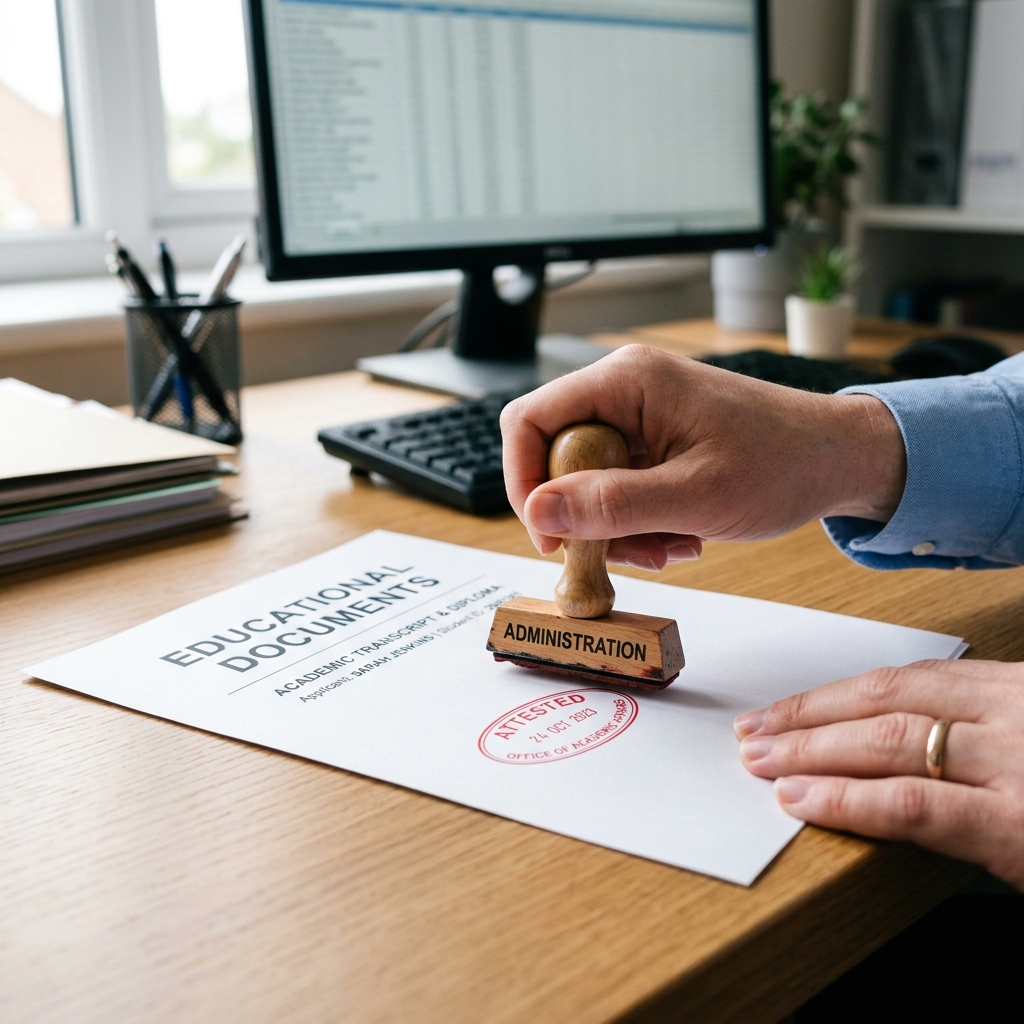 Educational document being stamped for certified translation
