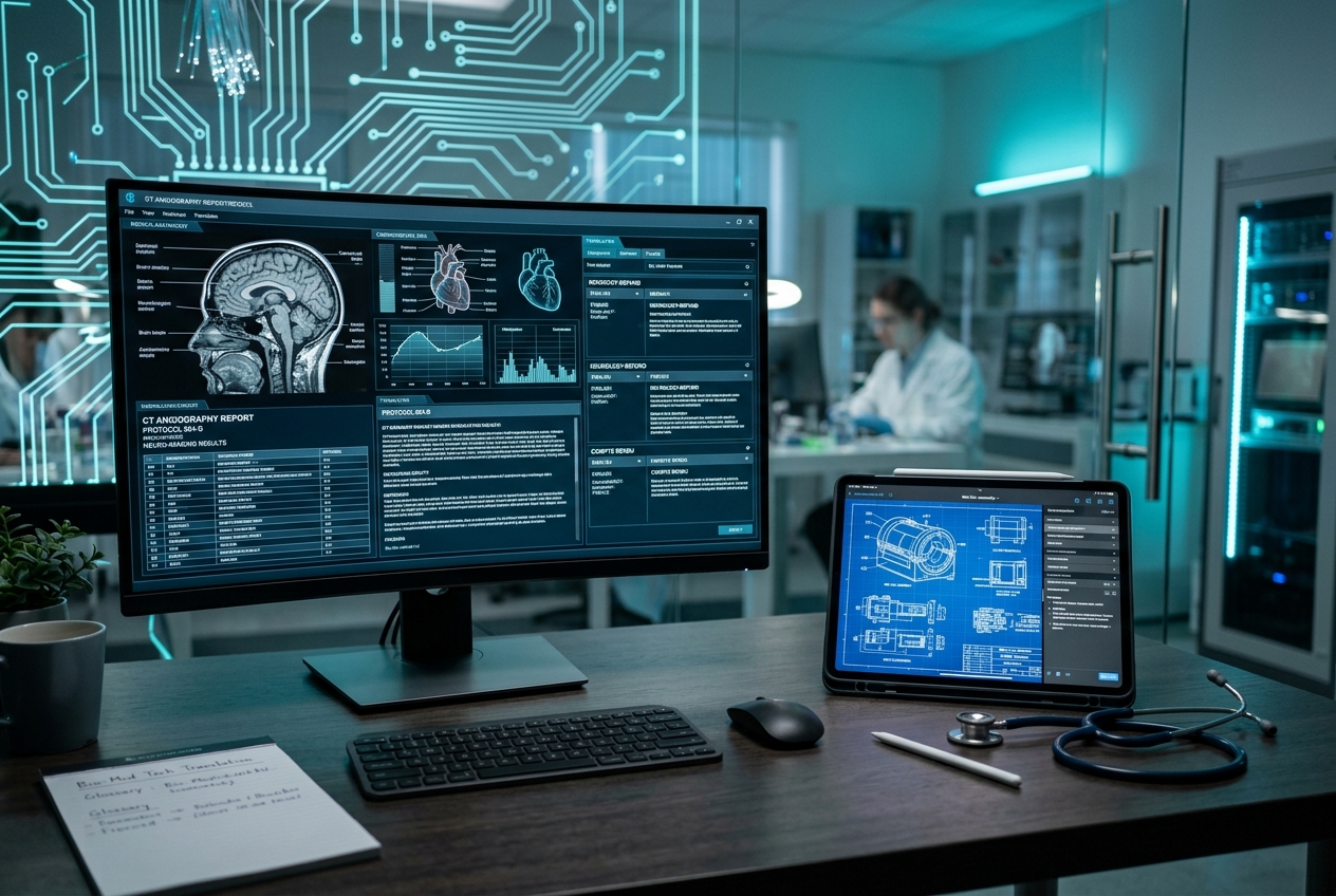 Medical and technical translation on digital monitors in a clinical setting