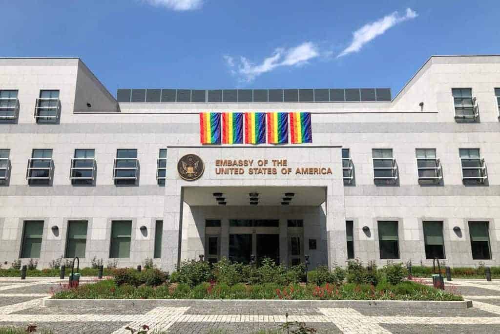 US Embassy building, Washington DC, representing US document authentication standards