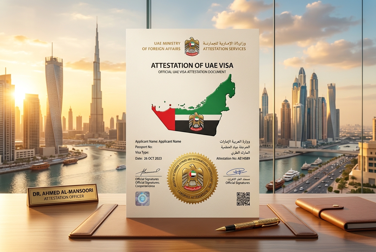 UAE Embassy Attestation document verification and Dubai skyline