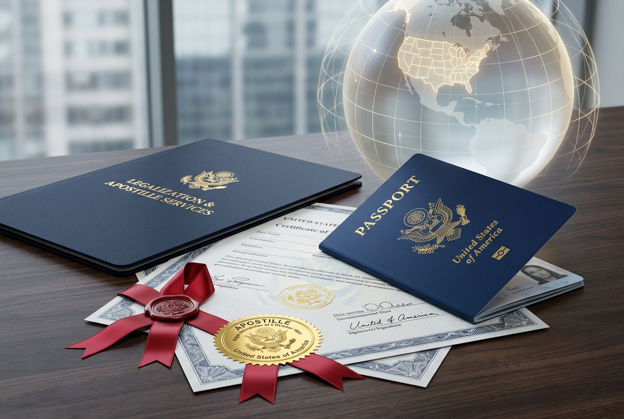 Mockup of a US immigrant visa document requiring apostille authentication